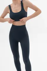 Power Rib Dikişsiz Mavi Grafit Spor Büstiyeri | Derin Odak