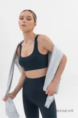 Power Rib Dikişsiz Mavi Grafit Spor Büstiyeri | Derin Odak