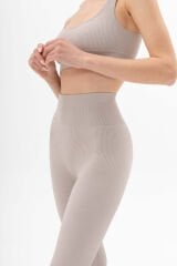 Power Rib Dikişsiz Kadın Spor Takım (Üst + Yüksek Bel Tayt)  Bej