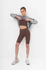 Feel‑Free Dikişsiz Yüksek Bel Kadın Spor Şort /Kısa Tayt Kahverengi